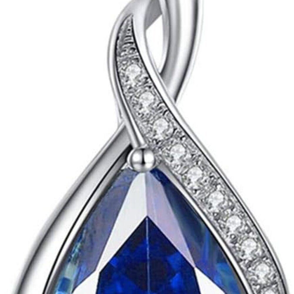 Sterling Silver Pendant Necklace Pear Cut Birthstone Gift for Women
